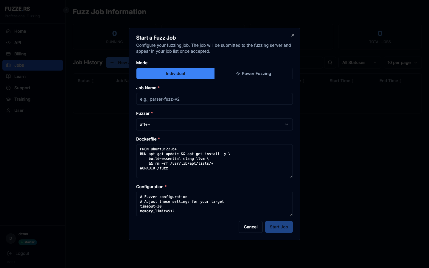 Empty Start Job dialog